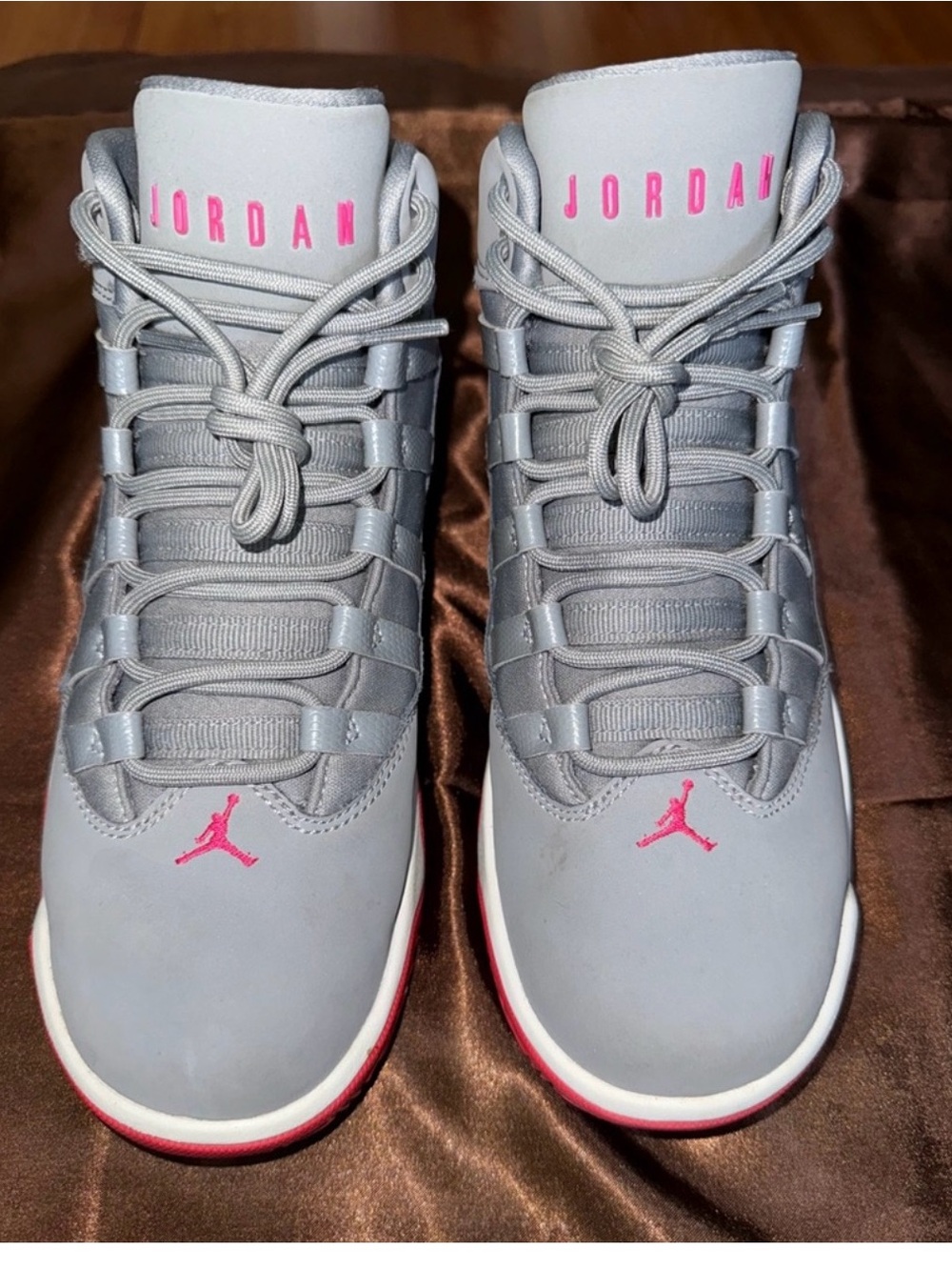 Jordan Women's Grey Sneakers with Pink Accents